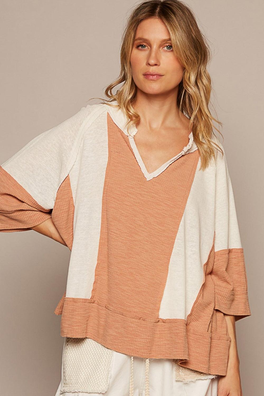 POL Notched Frayed Edge Contrast Top Carauana Store