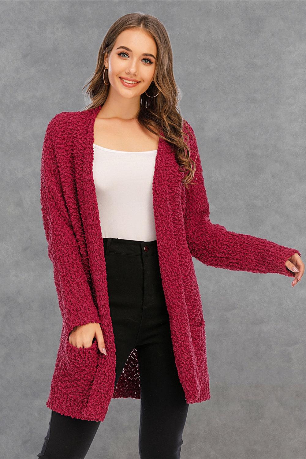 Angel Wings Pocketed Open Front Long Sleeve Cardigan Carauana Store