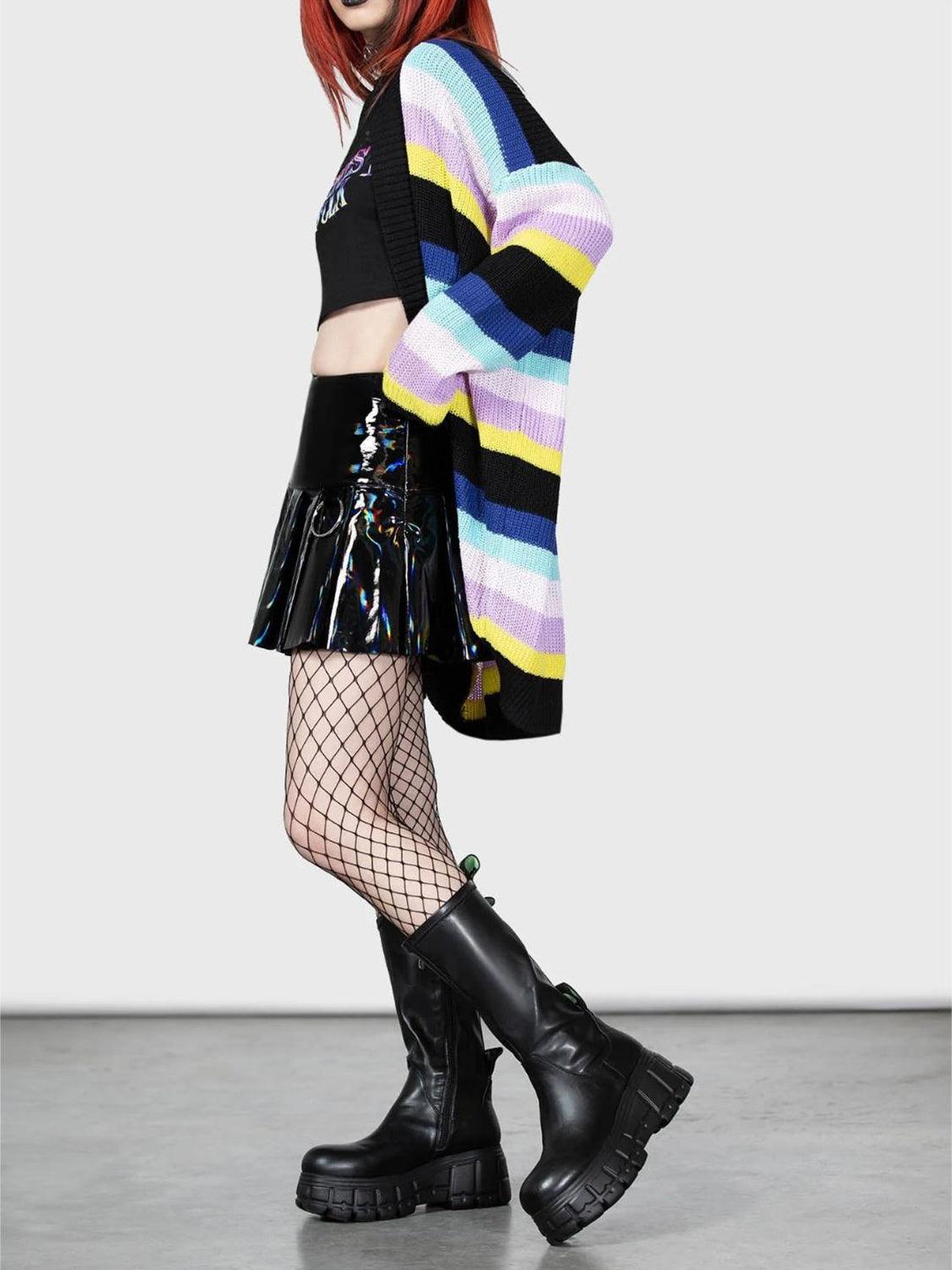 Striped Open Front Long Sleeve Cardigan Carauana Store