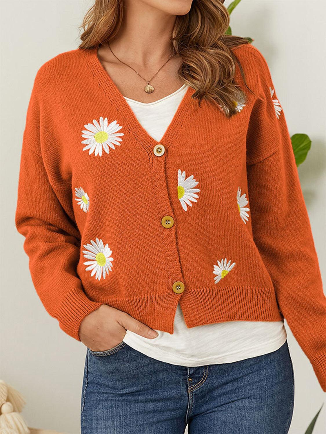 Flower Button Front Dropped Shoulder Cardigan Carauana Store