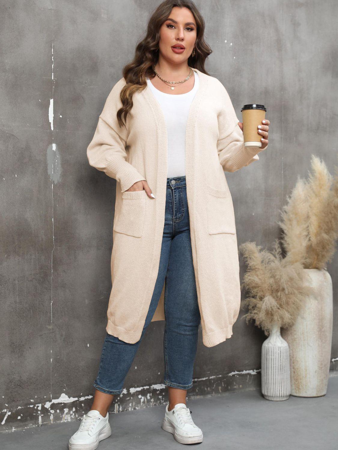 Plus Size Long Sleeve Pocketed Cardigan Carauana Store