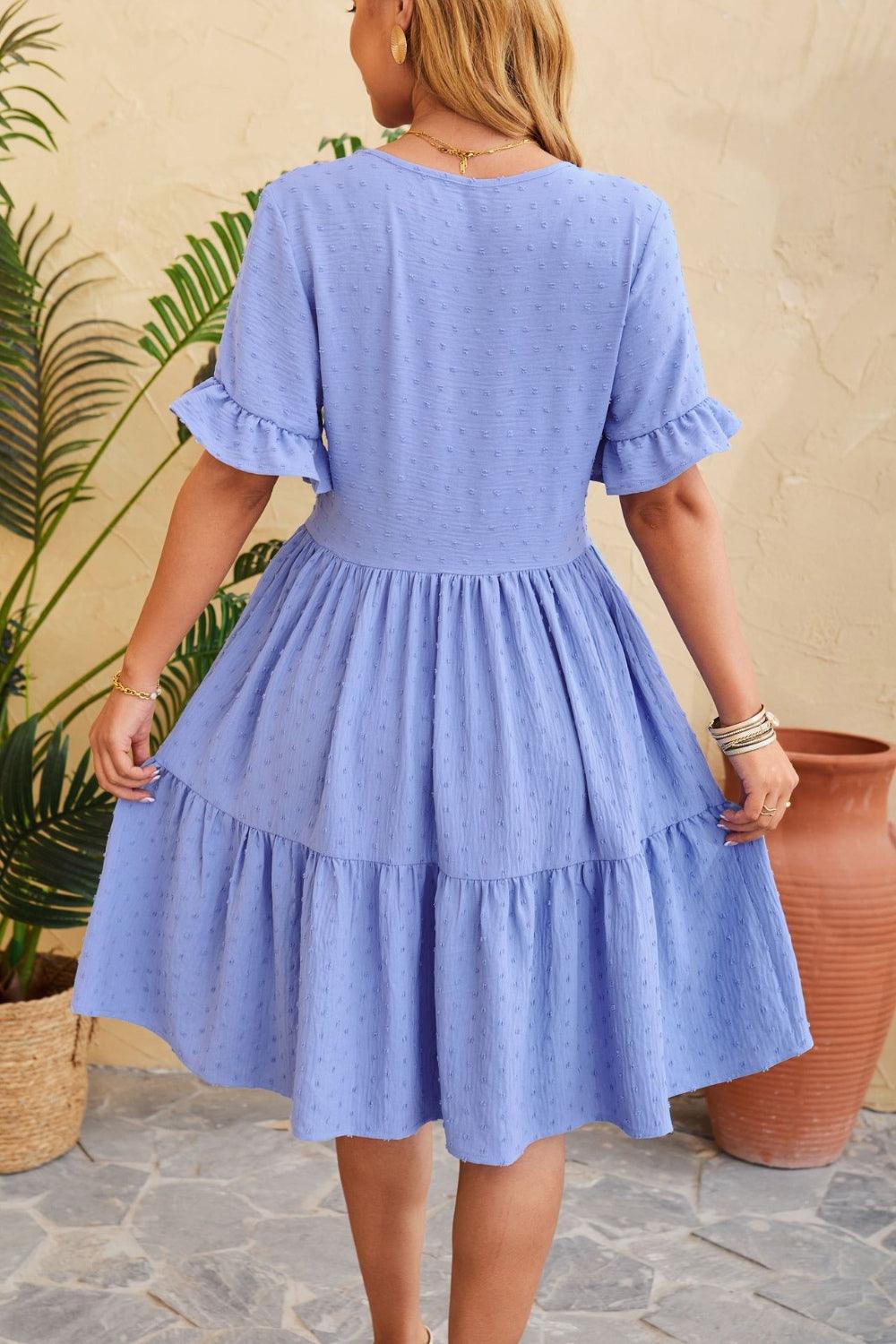 Swiss Dot Ruffled V-Neck Tiered Dress Carauana Store