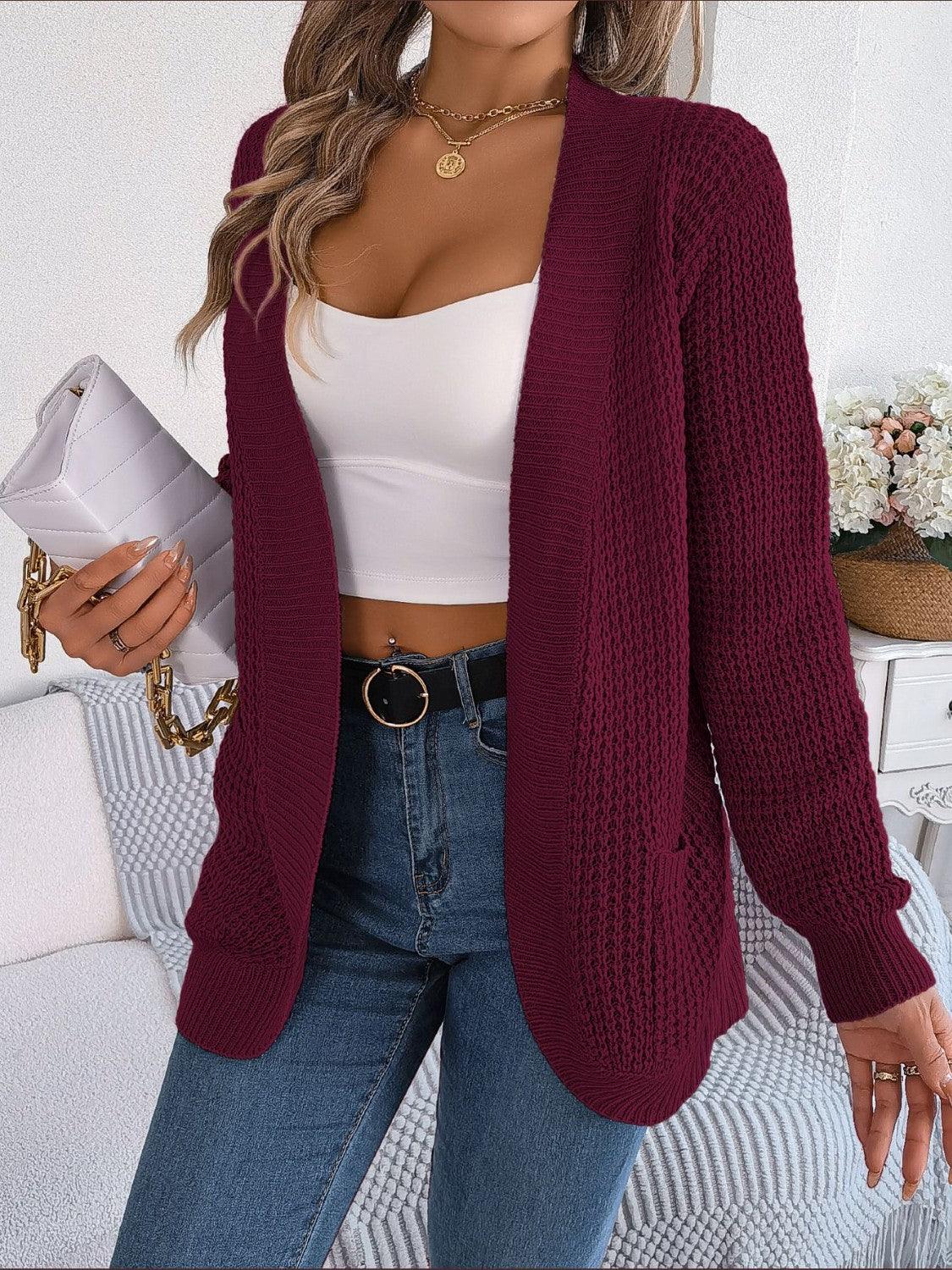 Open Front Long Sleeve Cardigan with Pockets Carauana Store