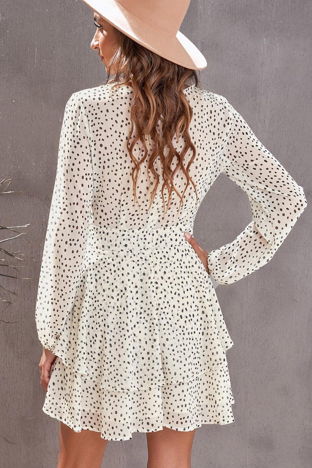 Tied Polka Dot Balloon Sleeve Layered Dress Carauana Store