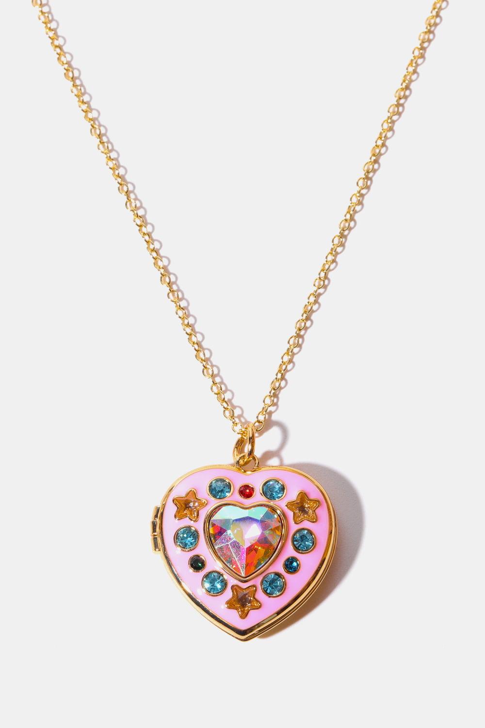 Rhinestone Decor Heart Box Pendant Necklace Carauana Store