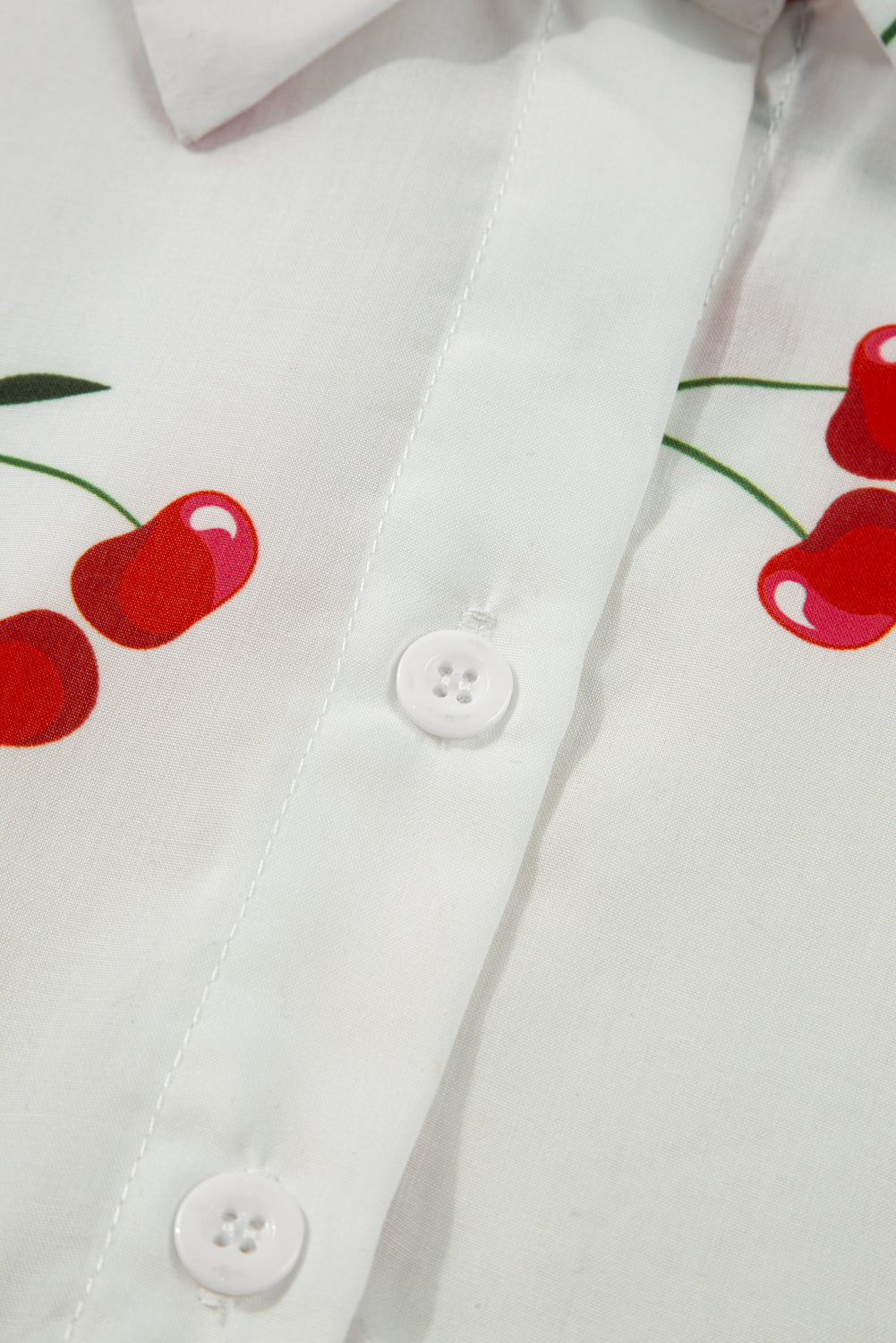 White Cherry Print Flounce Sleeve Collared Frilled Babydoll Blouse