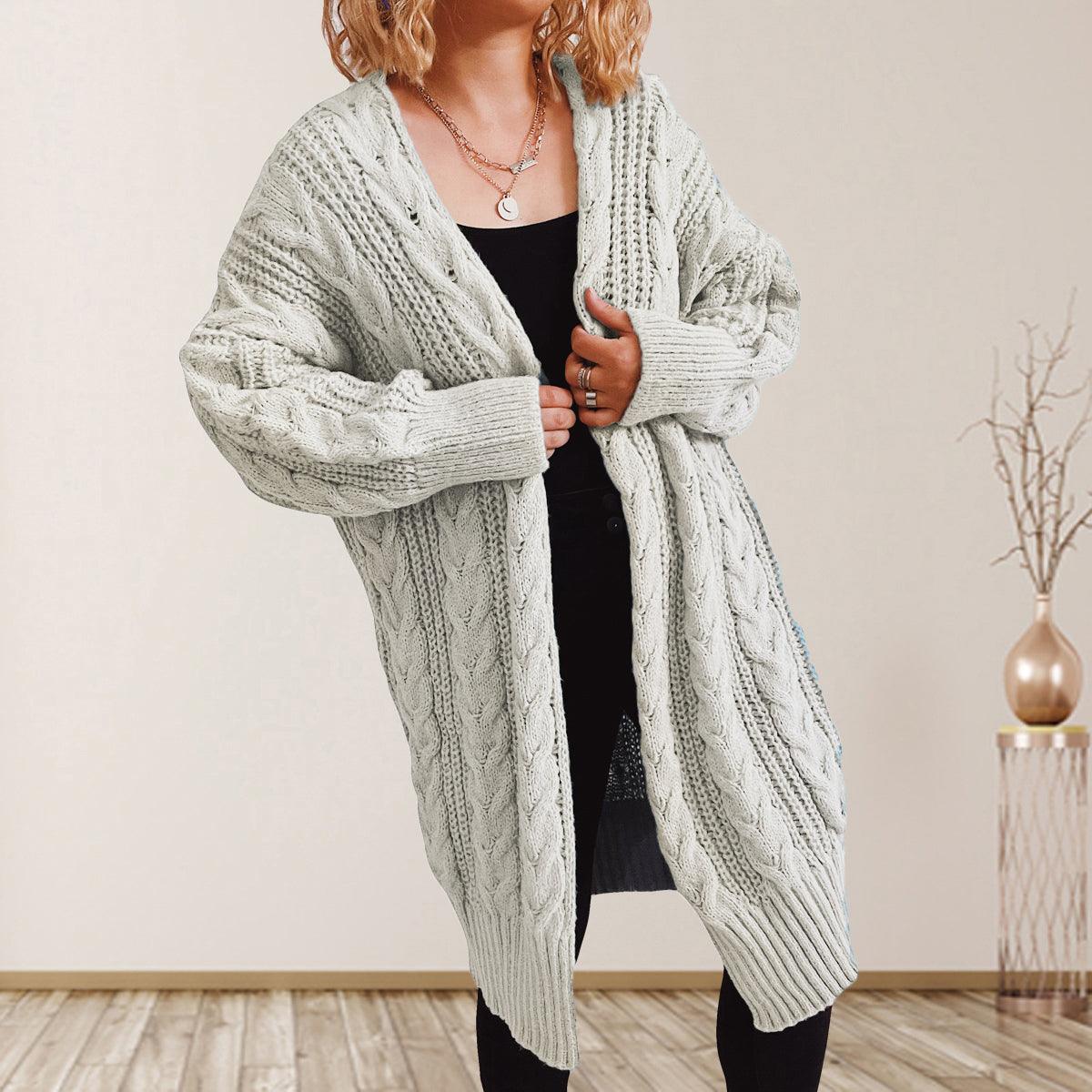 Cable-Knit Open Front Dropped Shoulder Cardigan Carauana Store