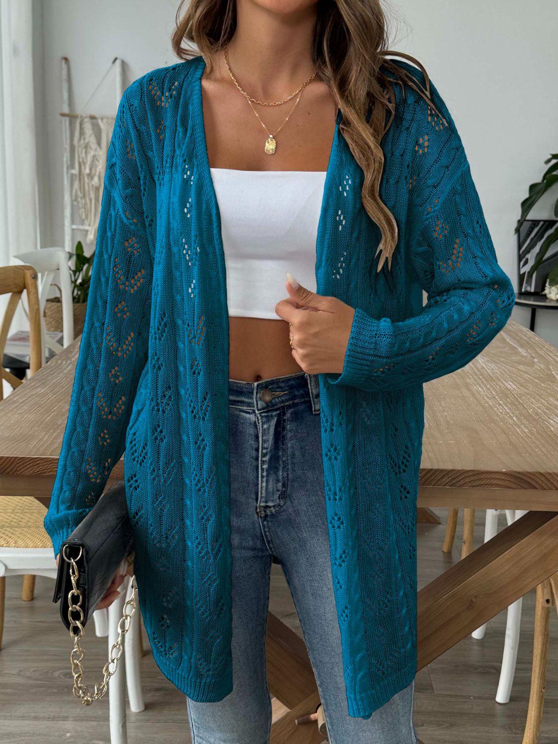 Openwork Open Front Long Sleeve Cardigan Carauana Store