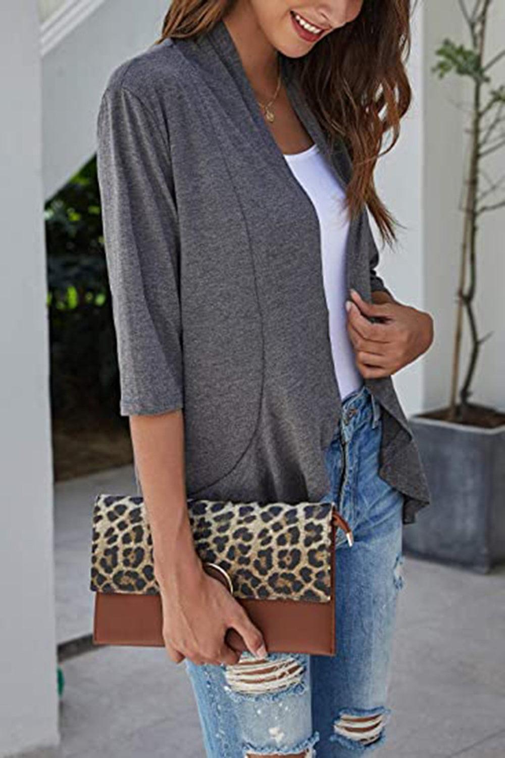 Open Front Three-Quarter Sleeve Cardigan Carauana Store