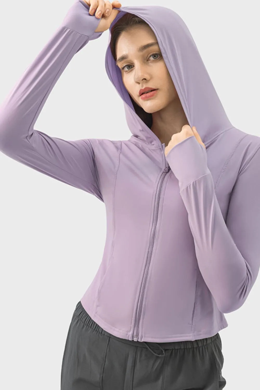 Millennia Pocketed Zip Up Hooded Long Sleeve Active Outerwear Carauana Store