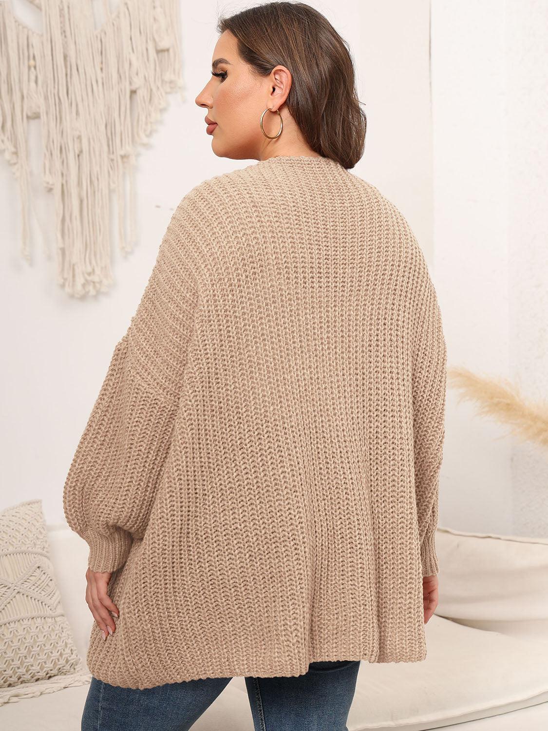 Plus Size Open Front Dropped Shoulder Knit Cardigan Carauana Store