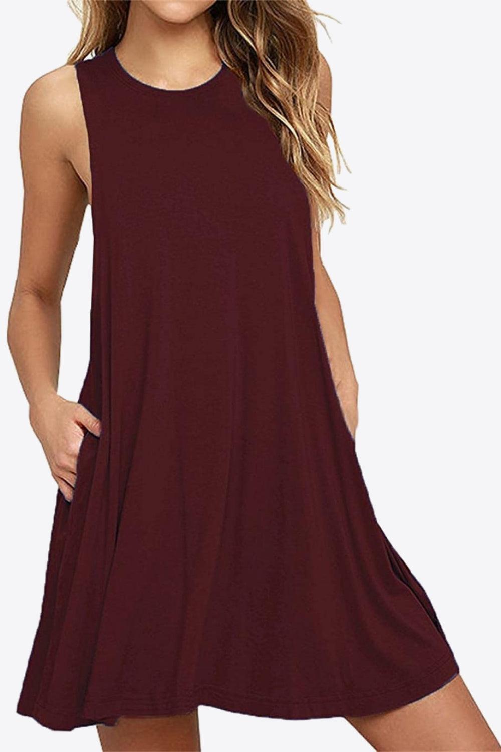 Full Size Round Neck Sleeveless Dress with Pockets Carauana Store