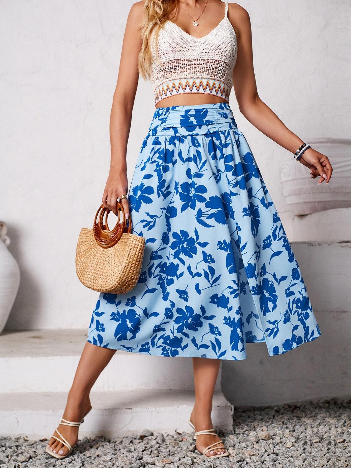 Slit Printed Midi Skirt Carauana Store