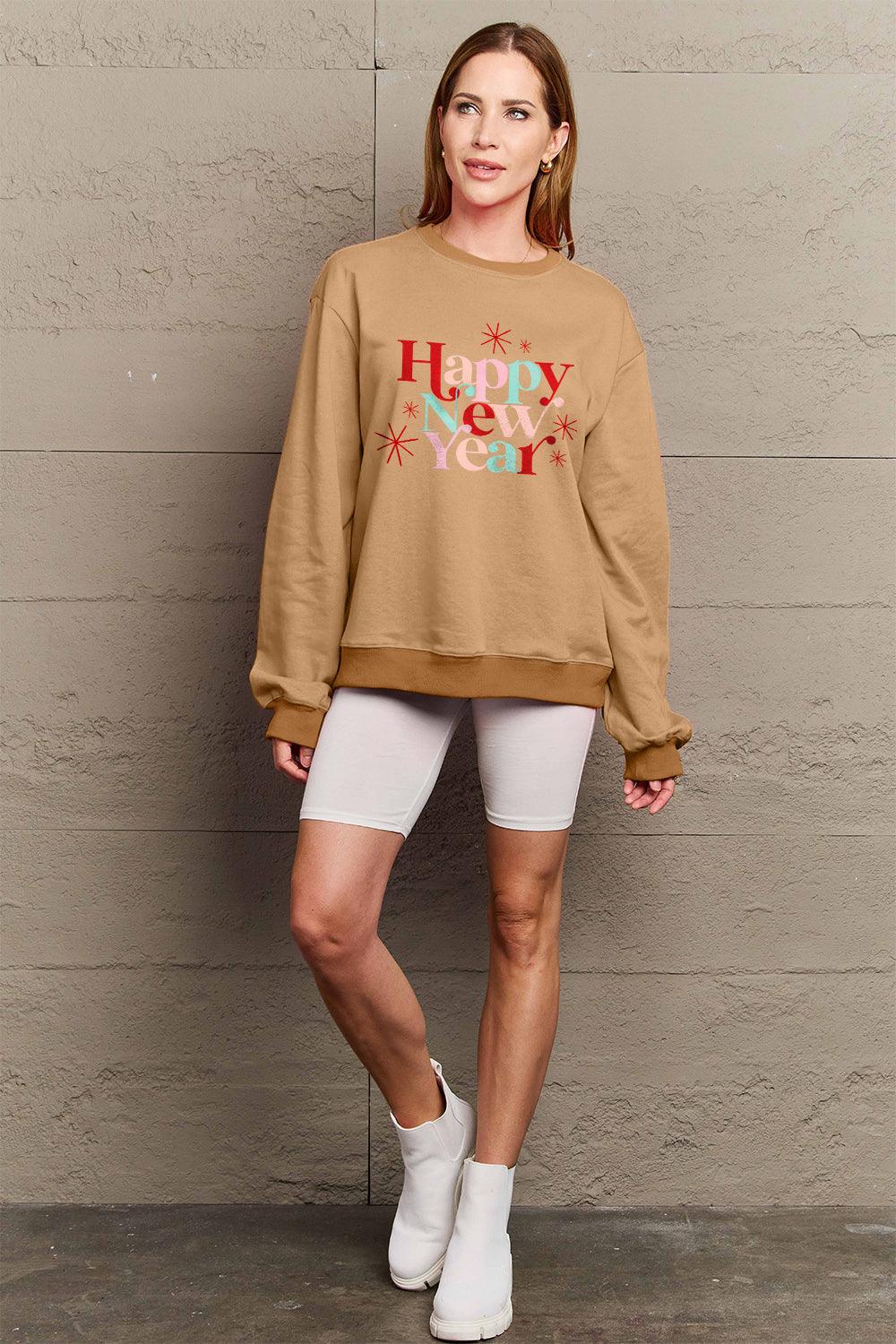 Simply Love Full Size HAPPY NEW YEAR Round Neck Sweatshirt Carauana Store