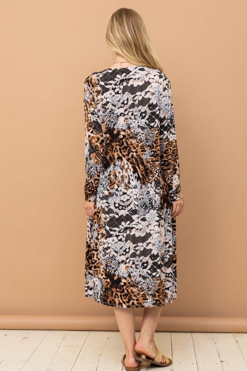 And The Why Leopard Kimono Open Front Longline Cardigan Carauana Store