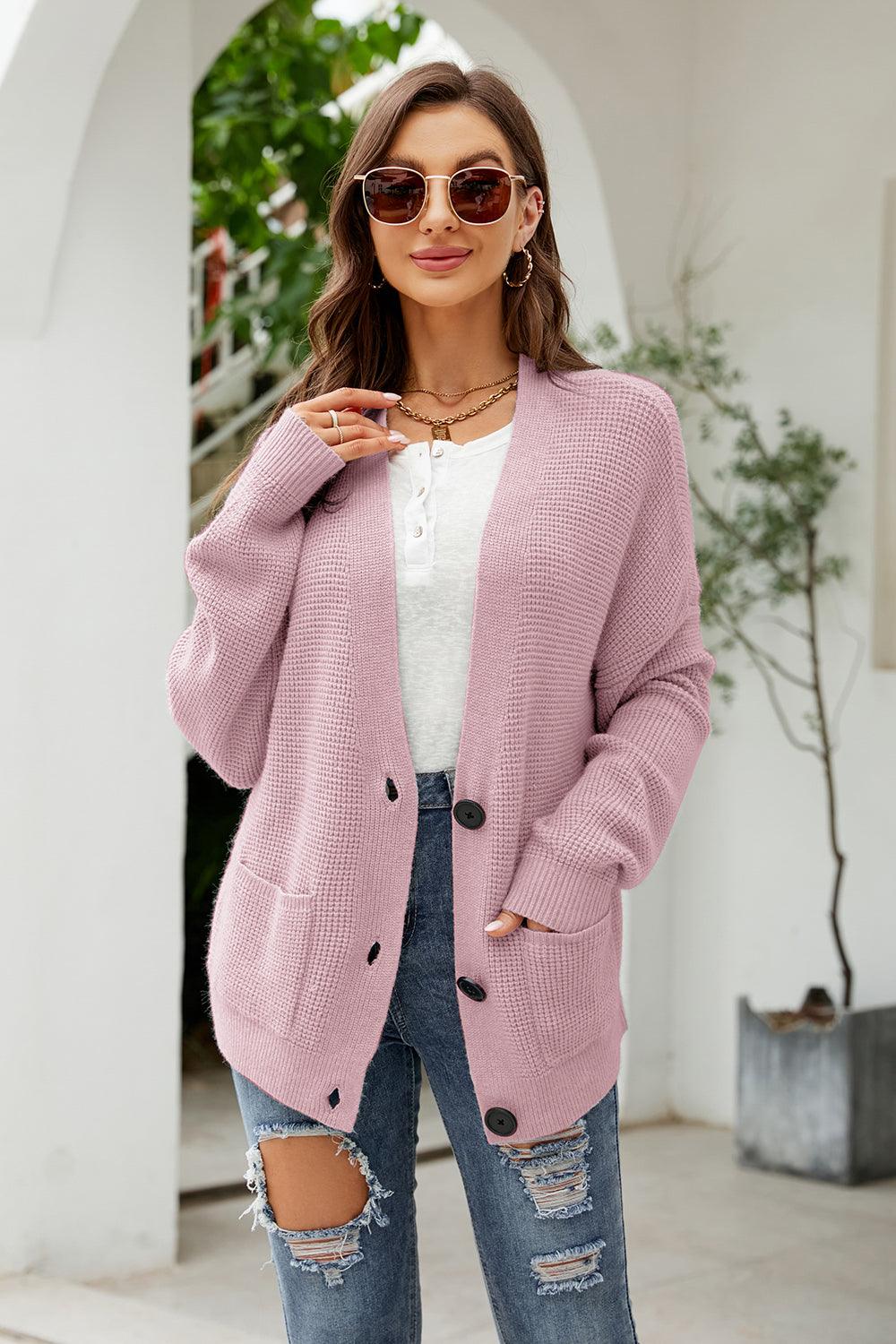 Button Up Drop Shoulder Long Sleeve Cardigan Carauana Store