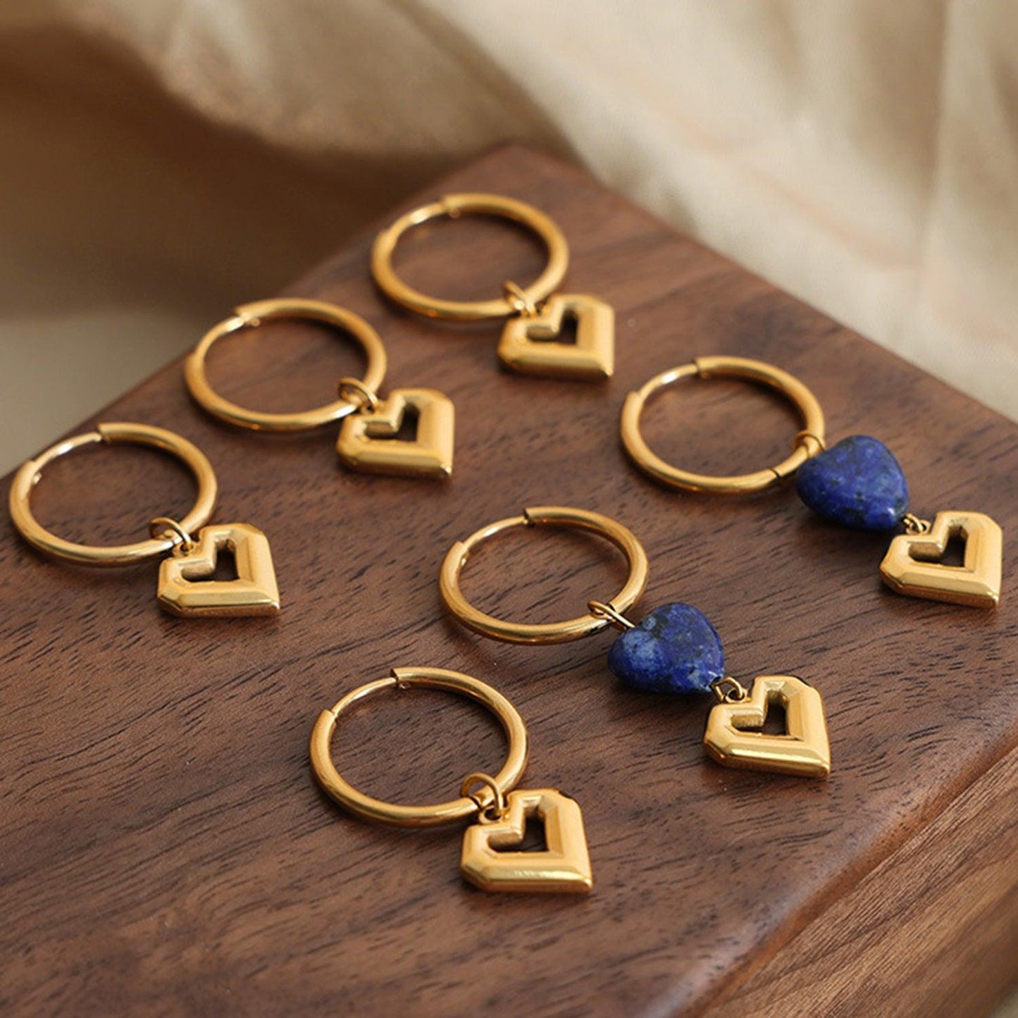 Heart Shape Lapis Lazuli Dangle Earrings Carauana Store