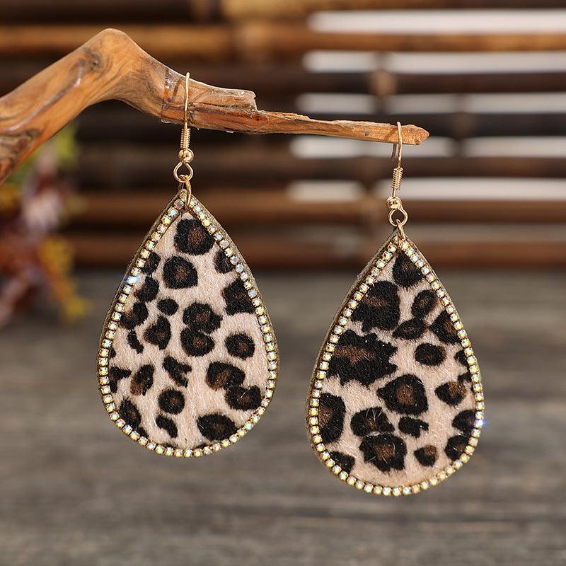 Zircon PU Leopard Teardrop Earrings Carauana Store