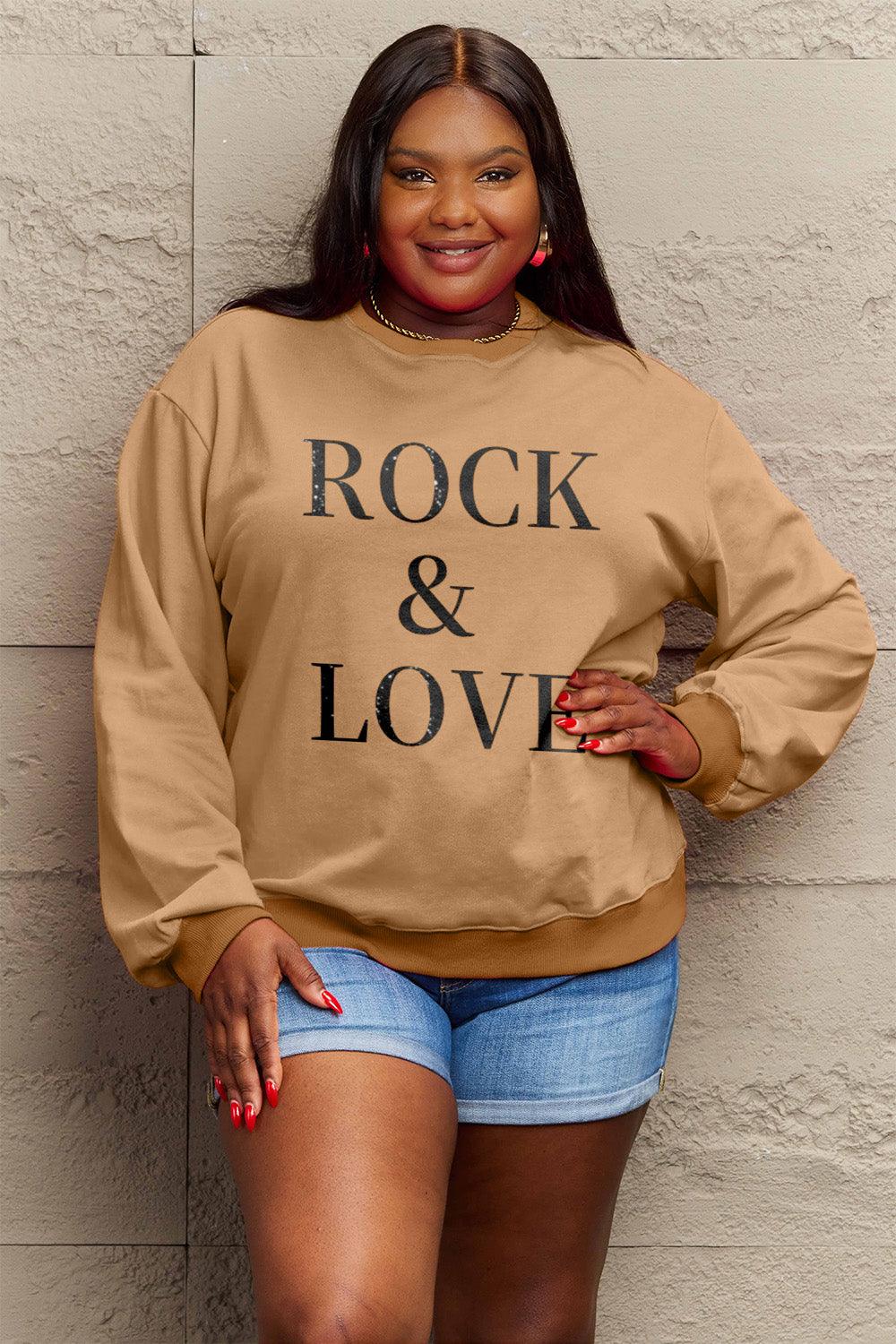 Simply Love Full Size ROCK & LOVE Round Neck Sweatshirt Carauana Store
