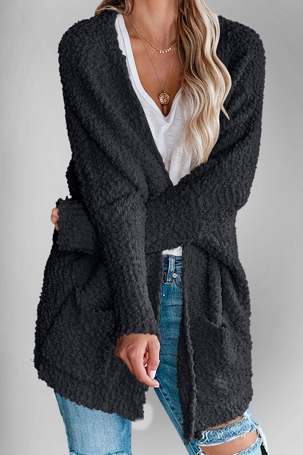 Double Take Pocketed Open Front Long Sleeve Cardigan Carauana Store