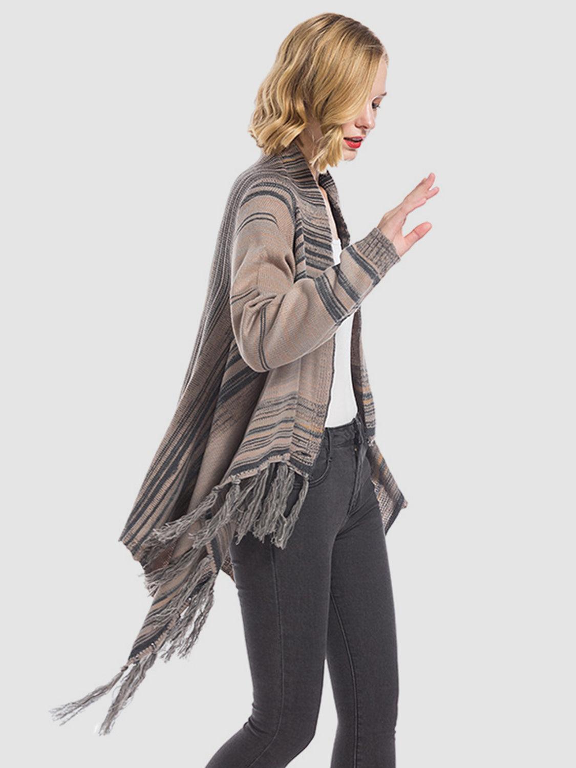 Angel Wings Tassel Striped Open Front Long Sleeve Cardigan Carauana Store
