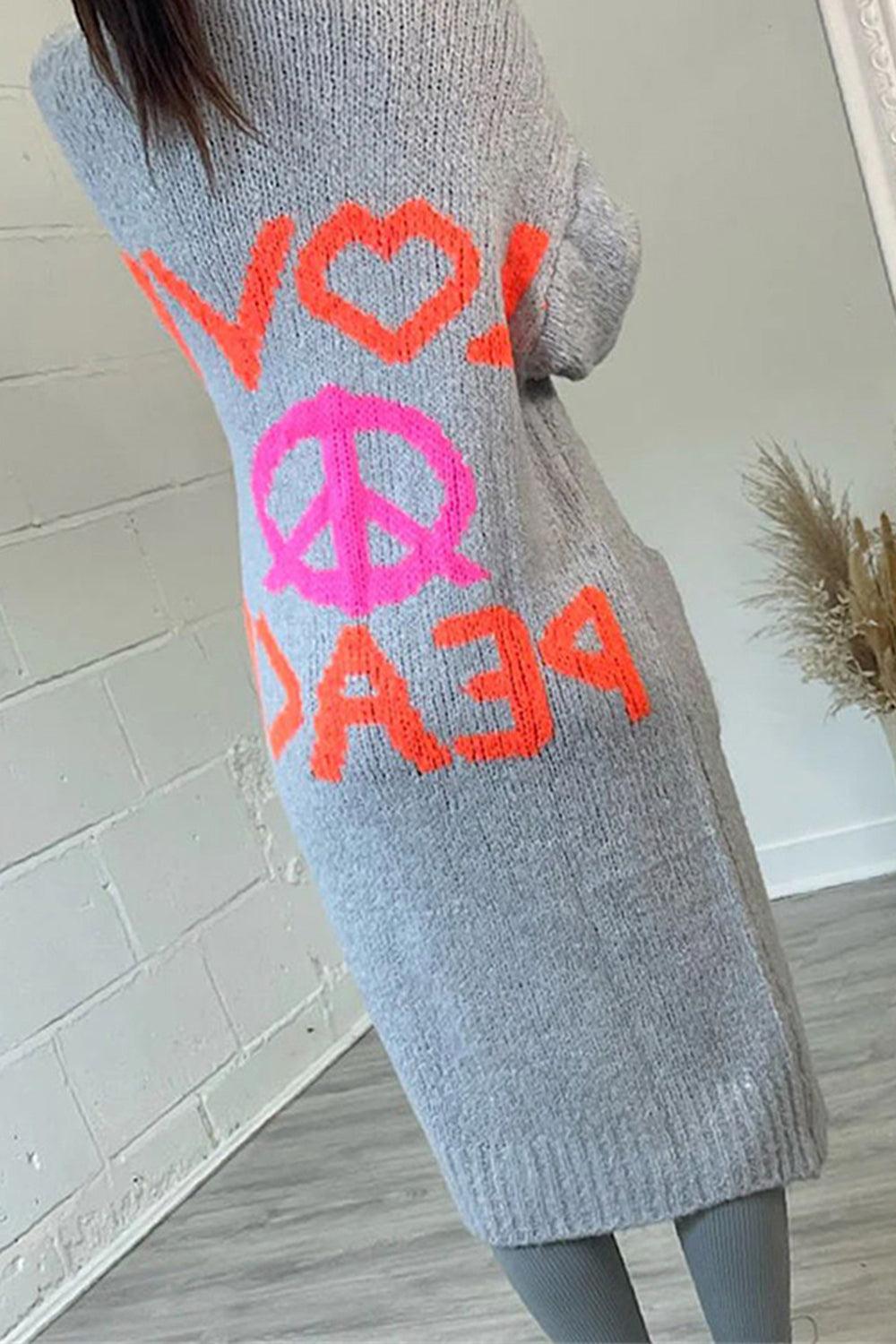 Peace Sign Long Sleeve Cardigan Carauana Store