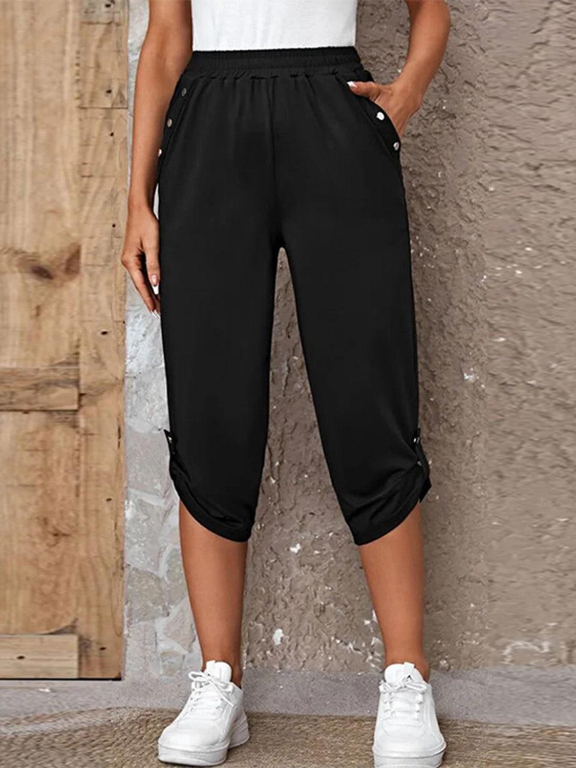 Full Size Roll-Tab Capris Pants Carauana Store