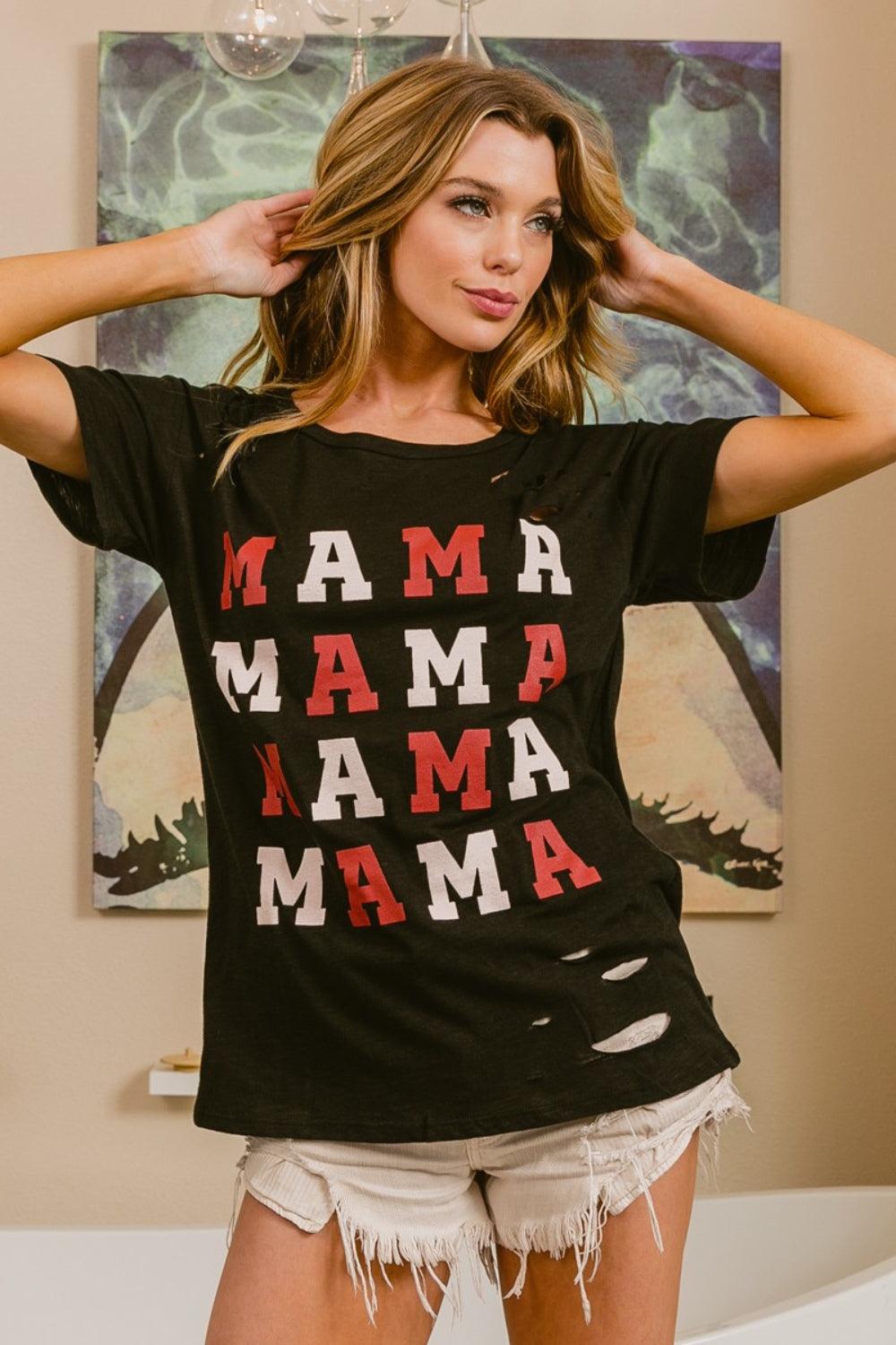 BiBi MAMA Graphic Distressed Short Sleeve T-Shirt Carauana Store
