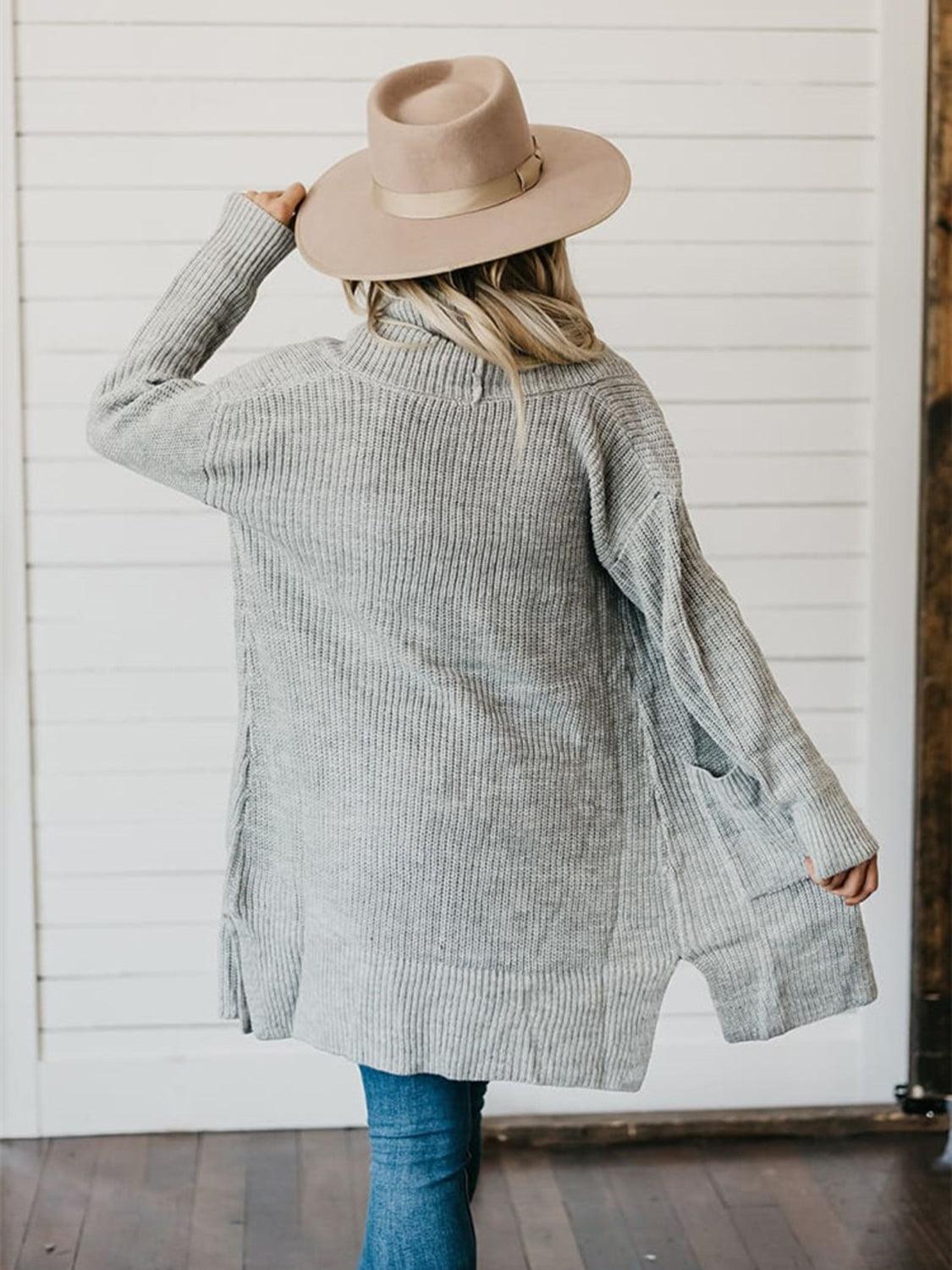 High-Low Open Front Cardigan with Pockets Carauana Store