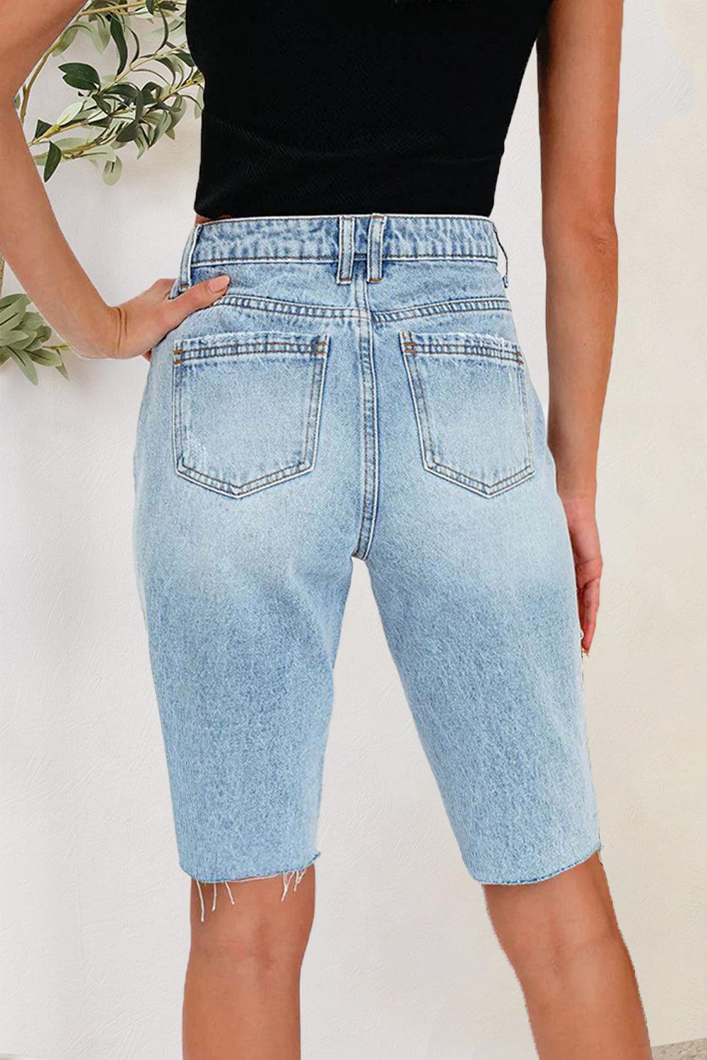 Distressed Pocketed Denim Shorts Carauana Store