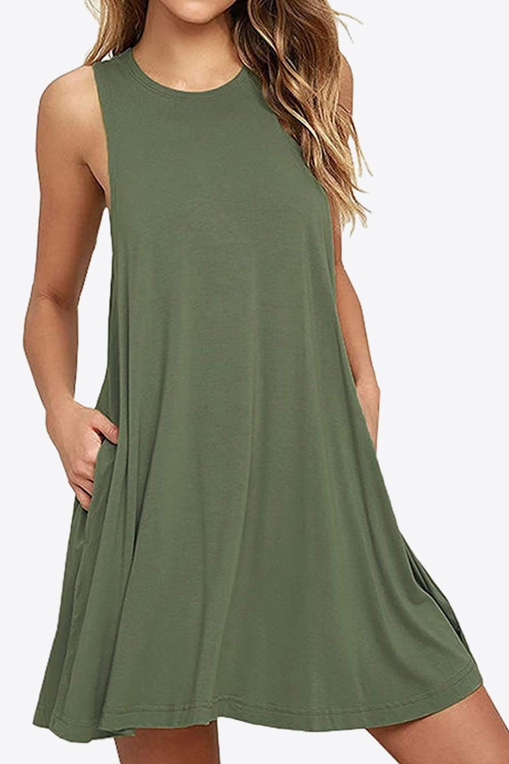 Full Size Round Neck Sleeveless Dress with Pockets Carauana Store