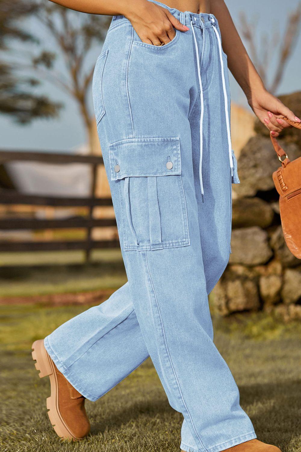 Loose Fit Drawstring Jeans with Pocket Carauana Store