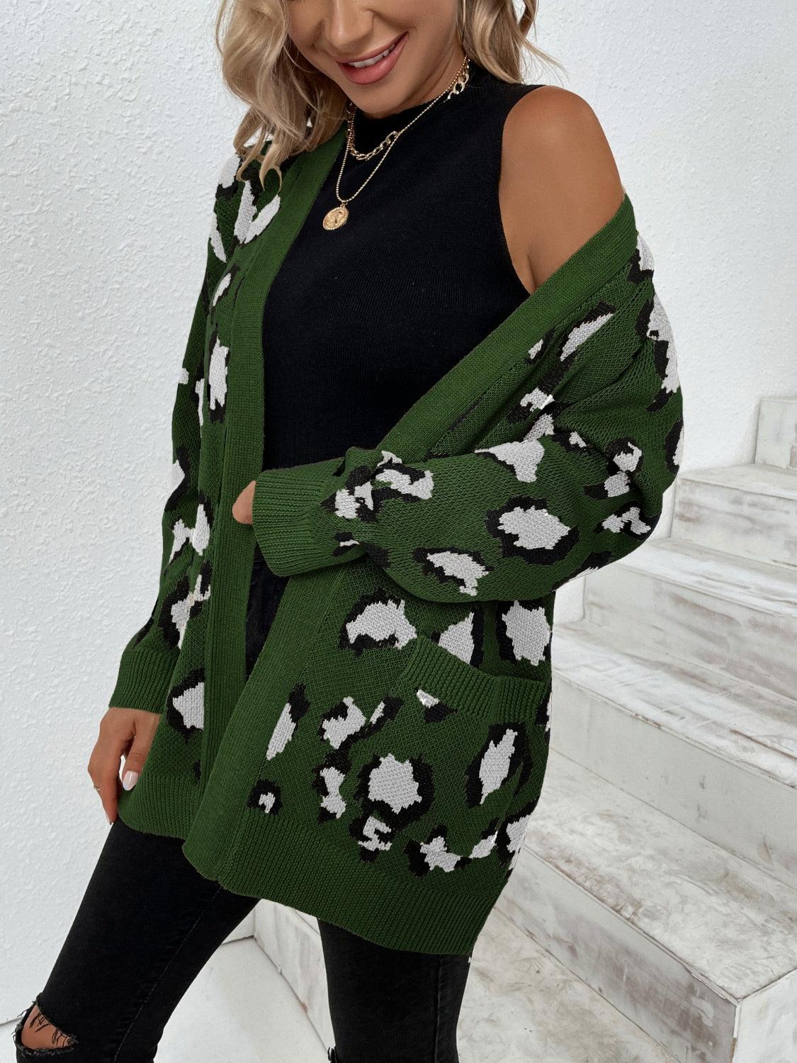 Leopard Open Front Dropped Shoulder Cardigan Carauana Store