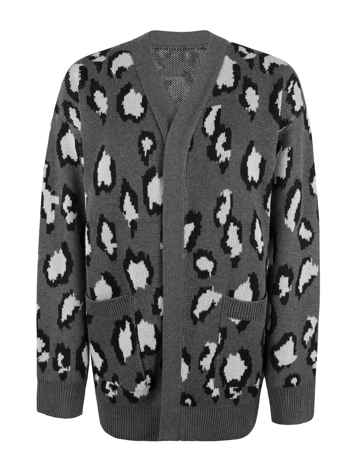 Leopard Open Front Dropped Shoulder Cardigan Carauana Store