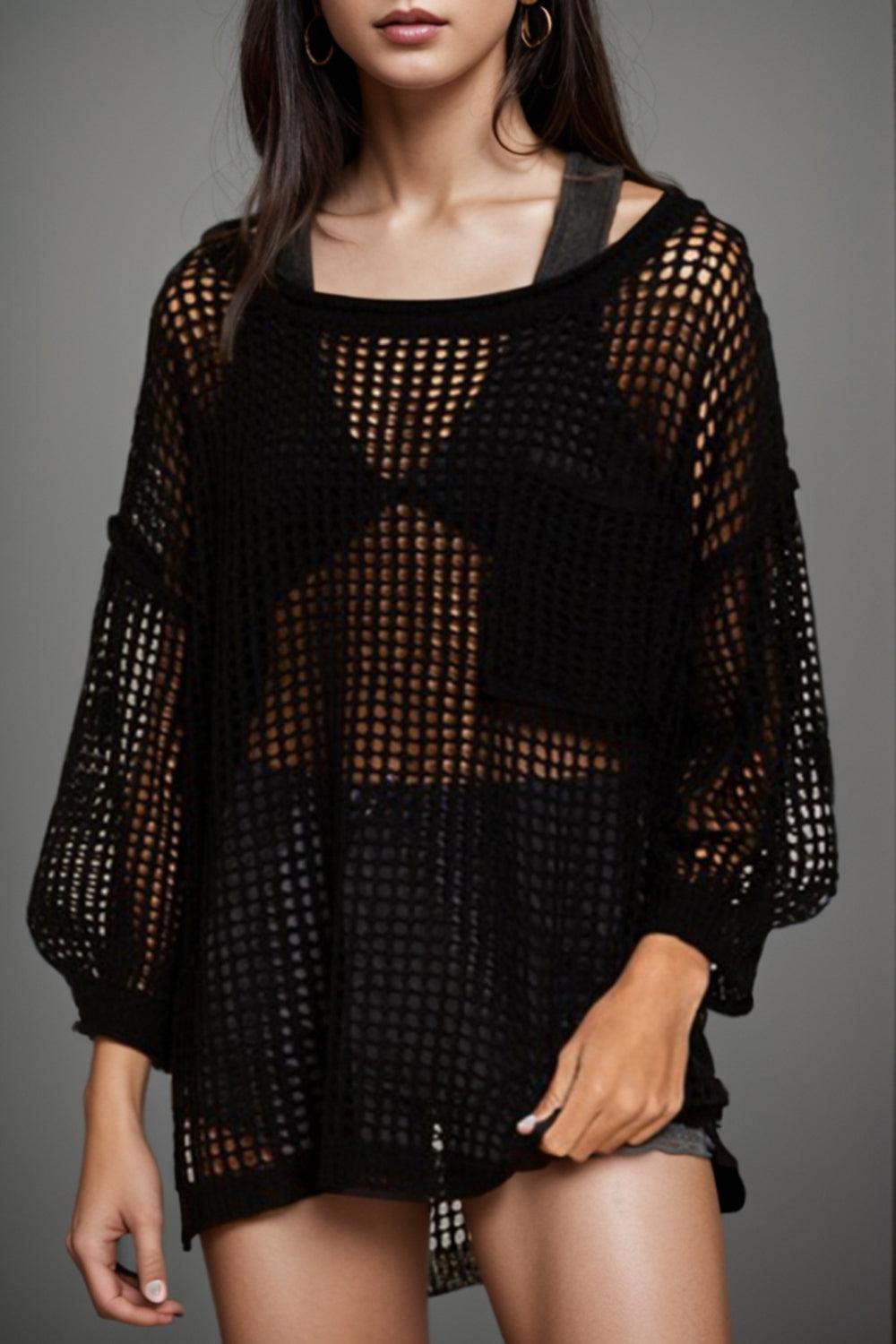 Cutout Boat Neck Dropped Shoulder Cover Up Carauana Store