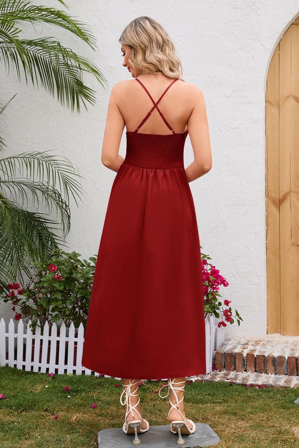 Crisscross Smocked Spaghetti Strap Dress Carauana Store