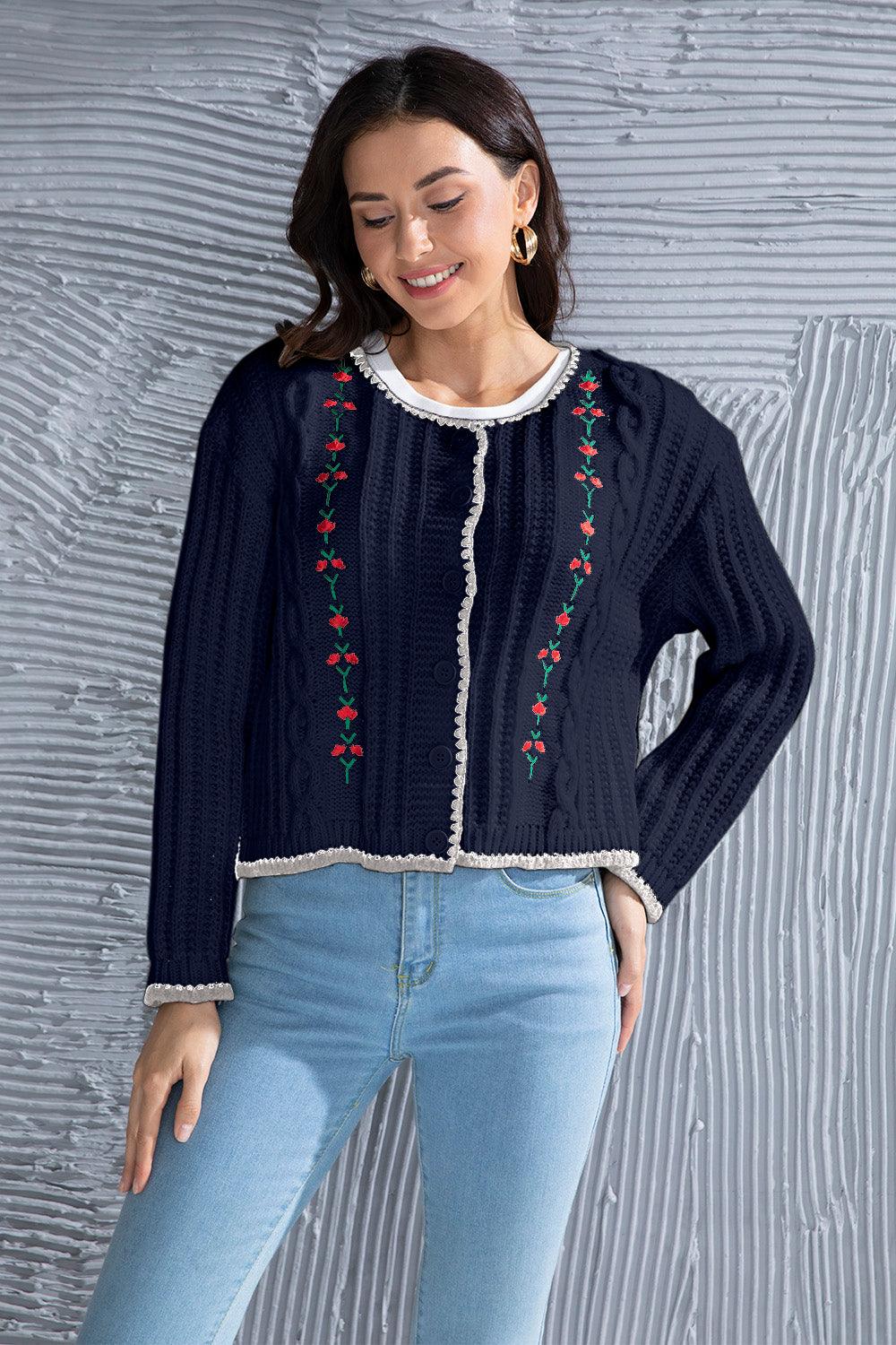 Graphic Cable-Knit Button Up Cardigan Carauana Store