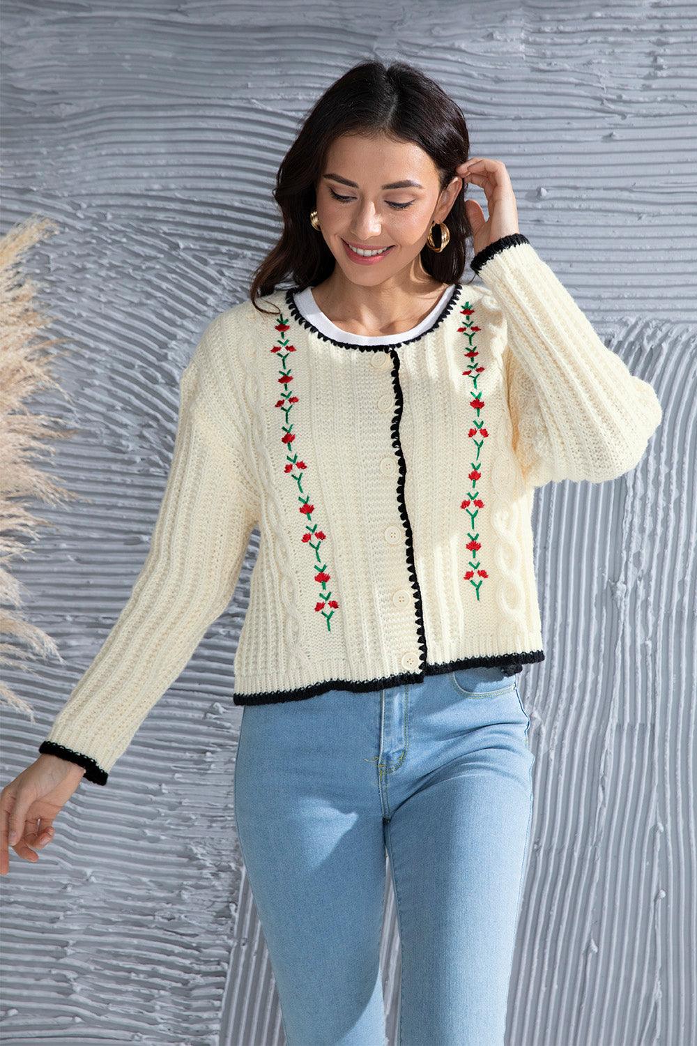 Graphic Cable-Knit Button Up Cardigan Carauana Store