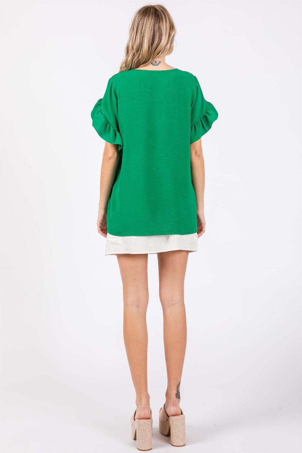 GeeGee Ruffled Short Sleeve V-Neck Blouse Carauana Store