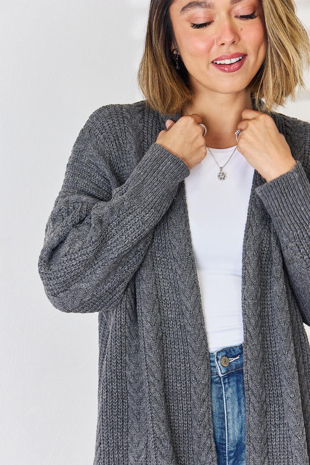 Cable-Knit Open Front Dropped Shoulder Cardigan Carauana Store