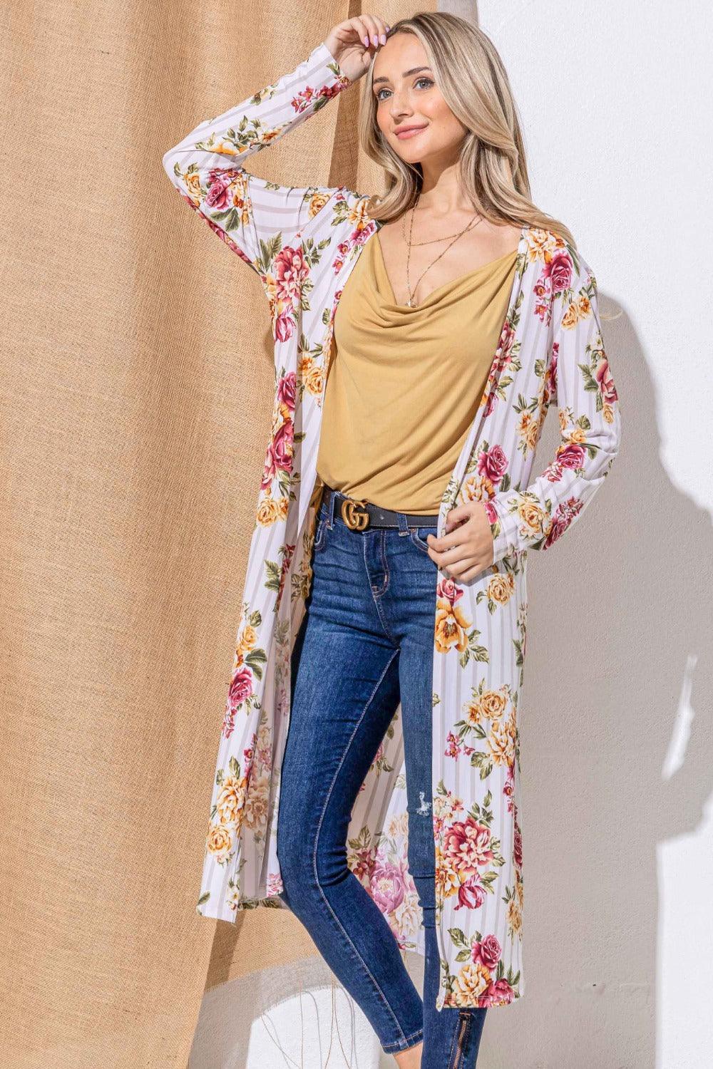 And The Why Floral Kimono Open Front Longline Cardigan Carauana Store