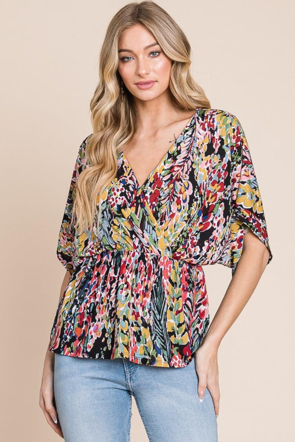 BOMBOM Printed Surplice Peplum Blouse Carauana Store
