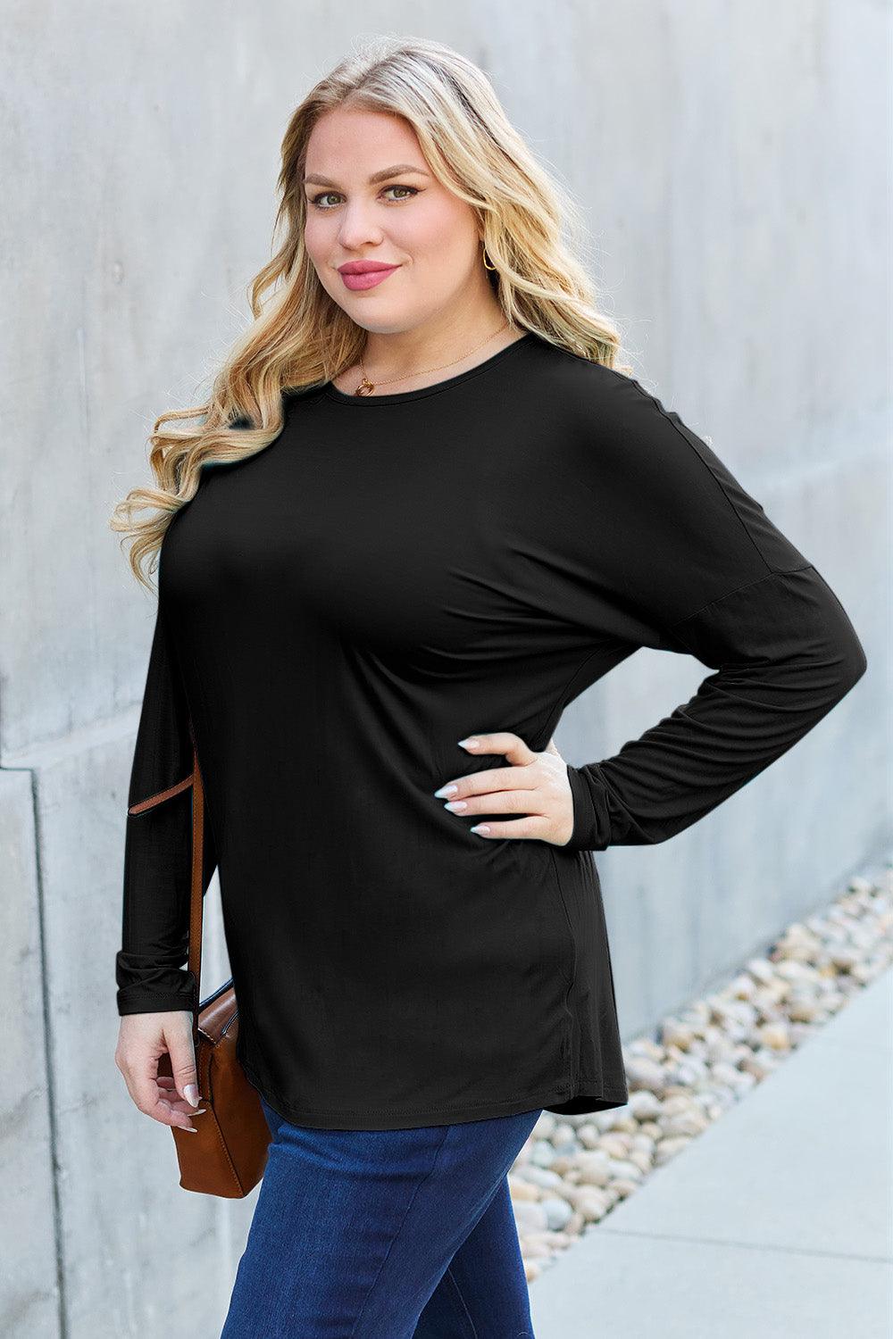 Basic Bae Full Size Round Neck Dropped Shoulder T-Shirt Carauana Store