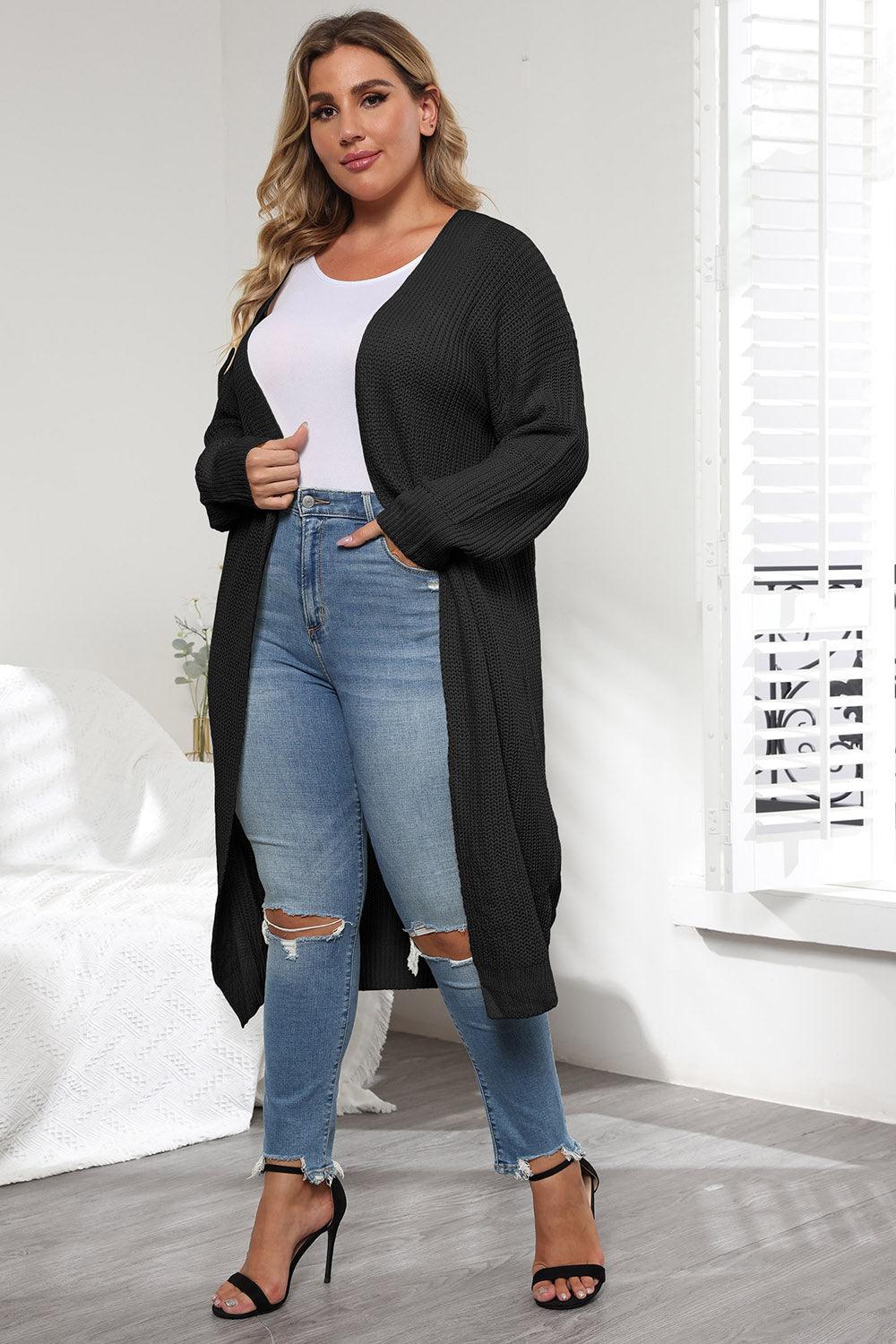 Plus Size Open Front Long Sleeve Cardigan Carauana Store
