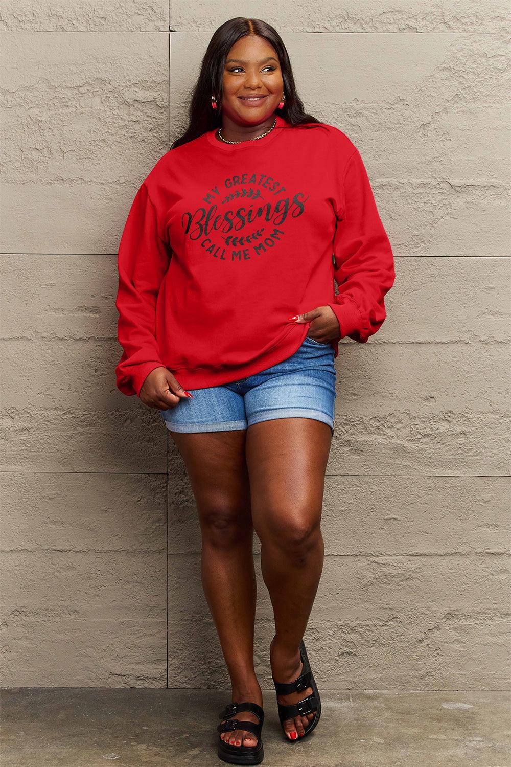 Simply Love Full Size MY GREATEST BLESSINGS CALL ME MOM Round Neck Sweatshirt Carauana Store