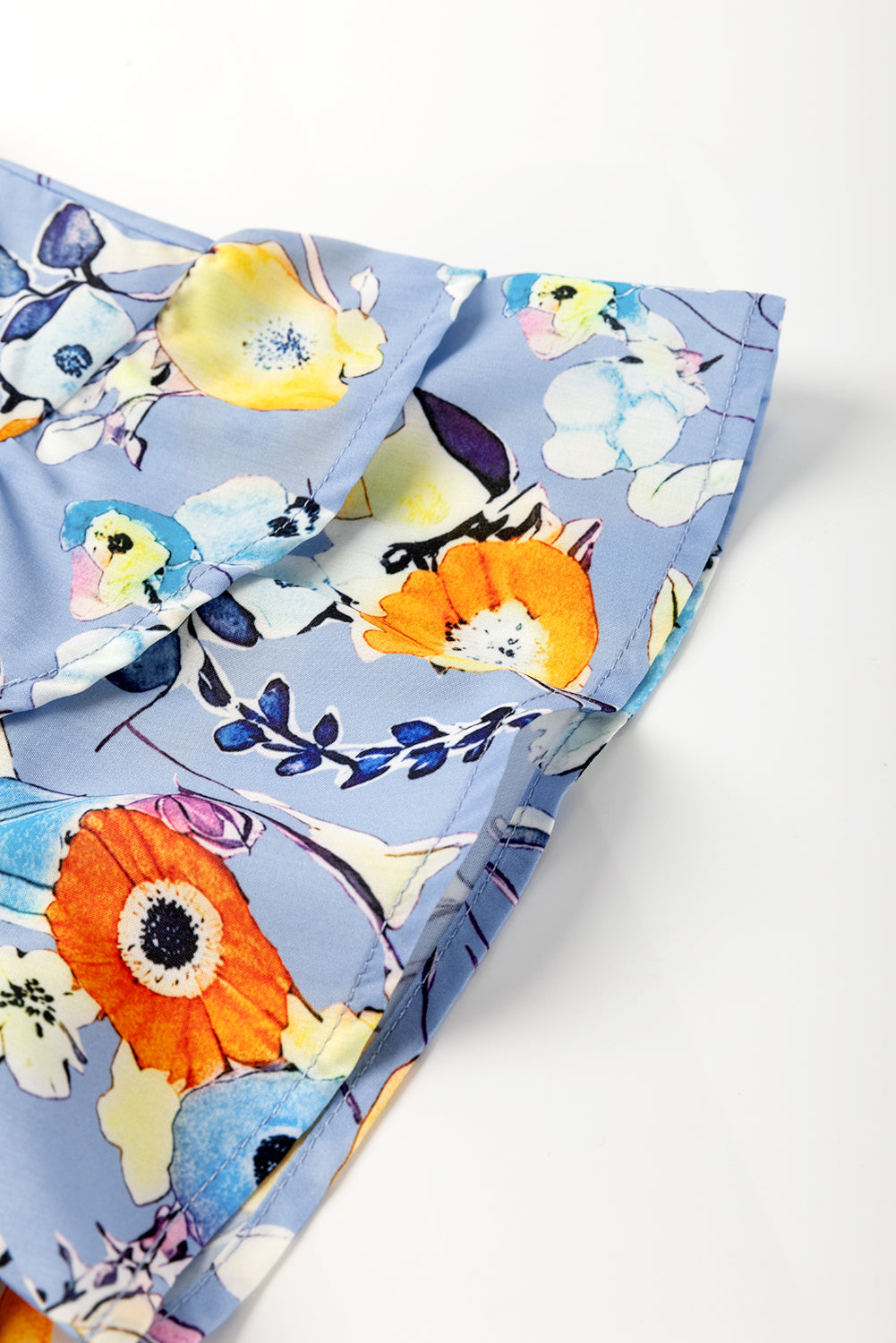 Sky Blue Flutter Sleeve V Neck Floral Top