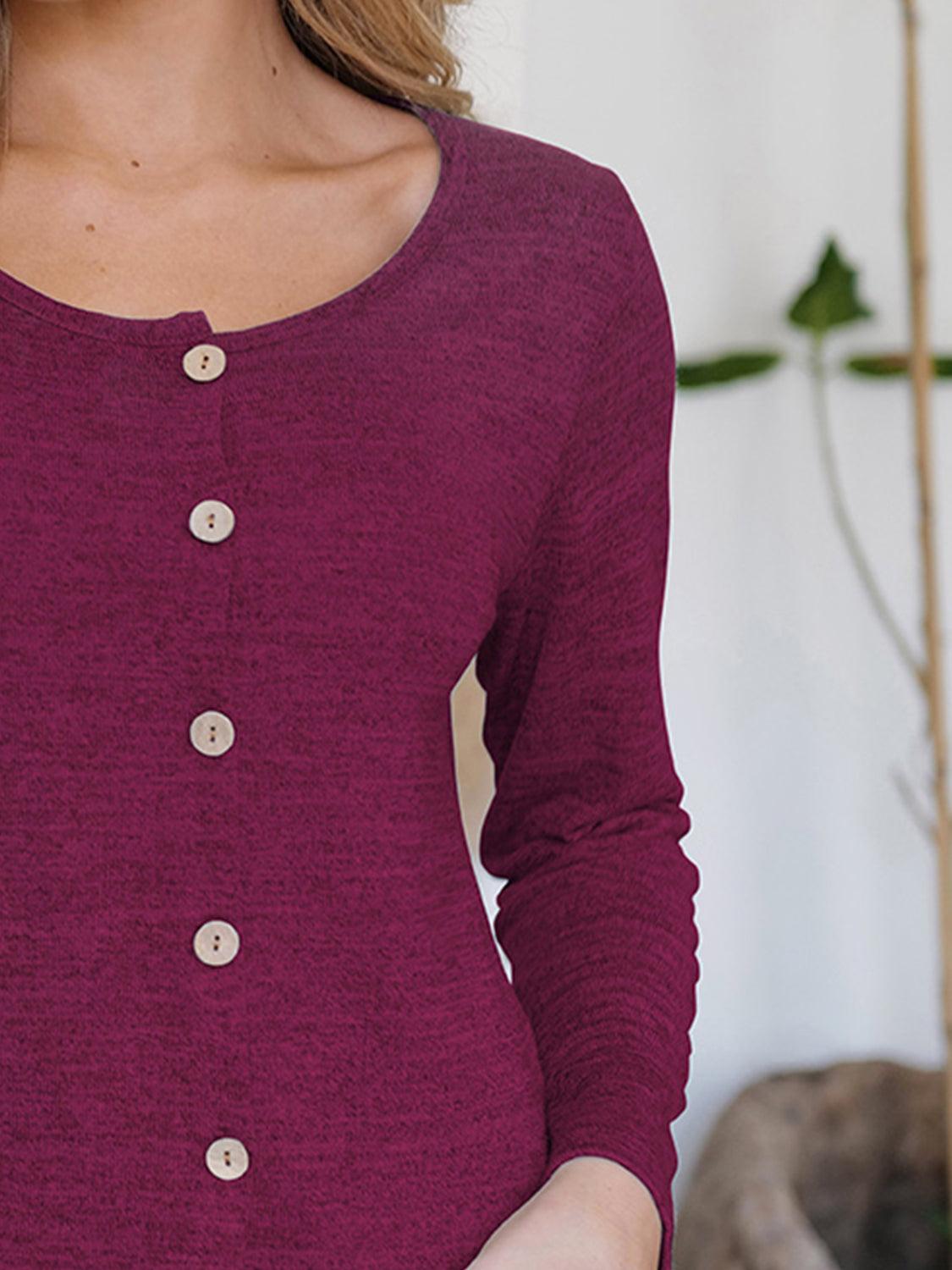 FAM-FAM Button Up Round Neck Long Sleeve Cardigan Carauana Store