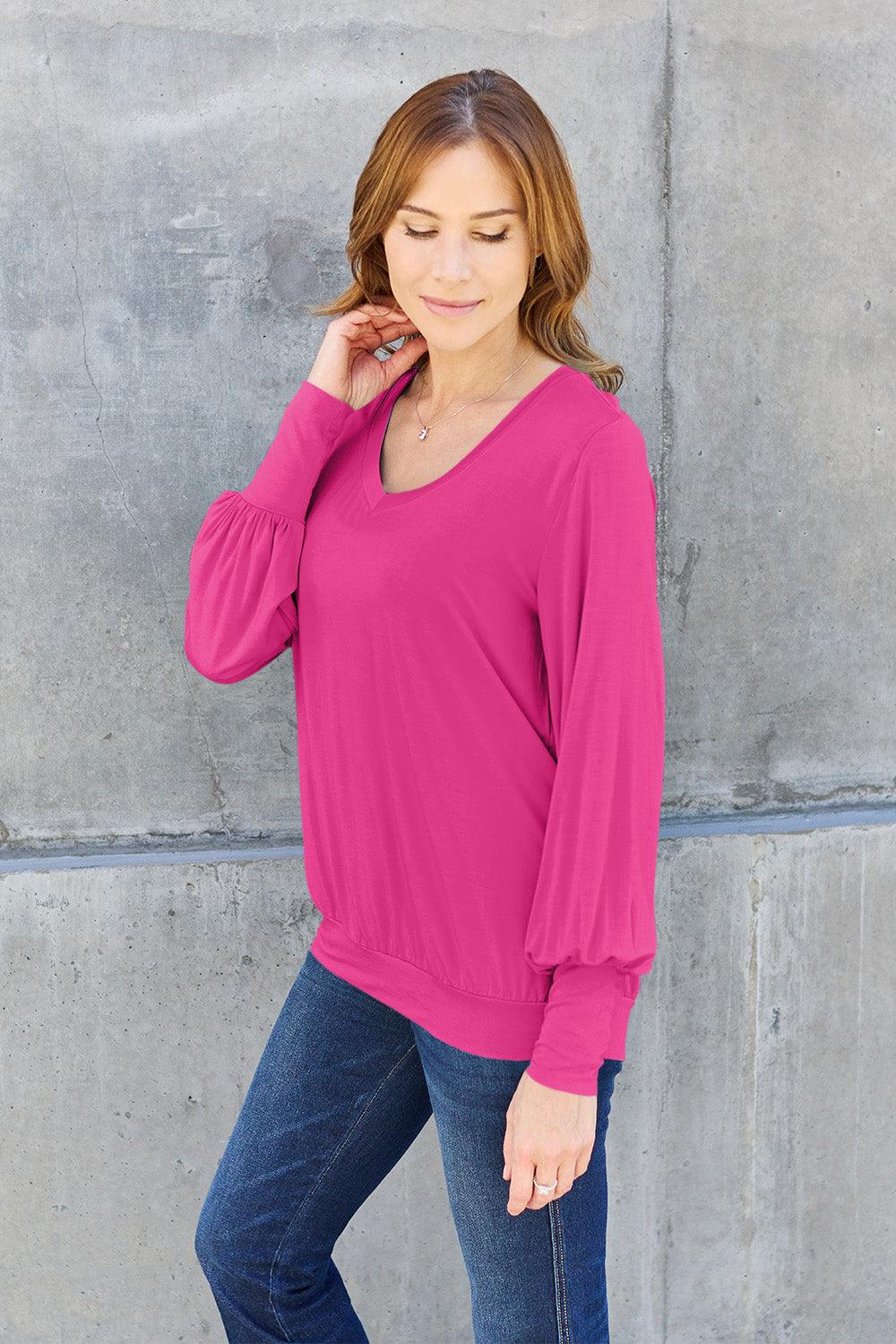 Basic Bae Full Size V-Neck Lantern Sleeve Blouse Carauana Store