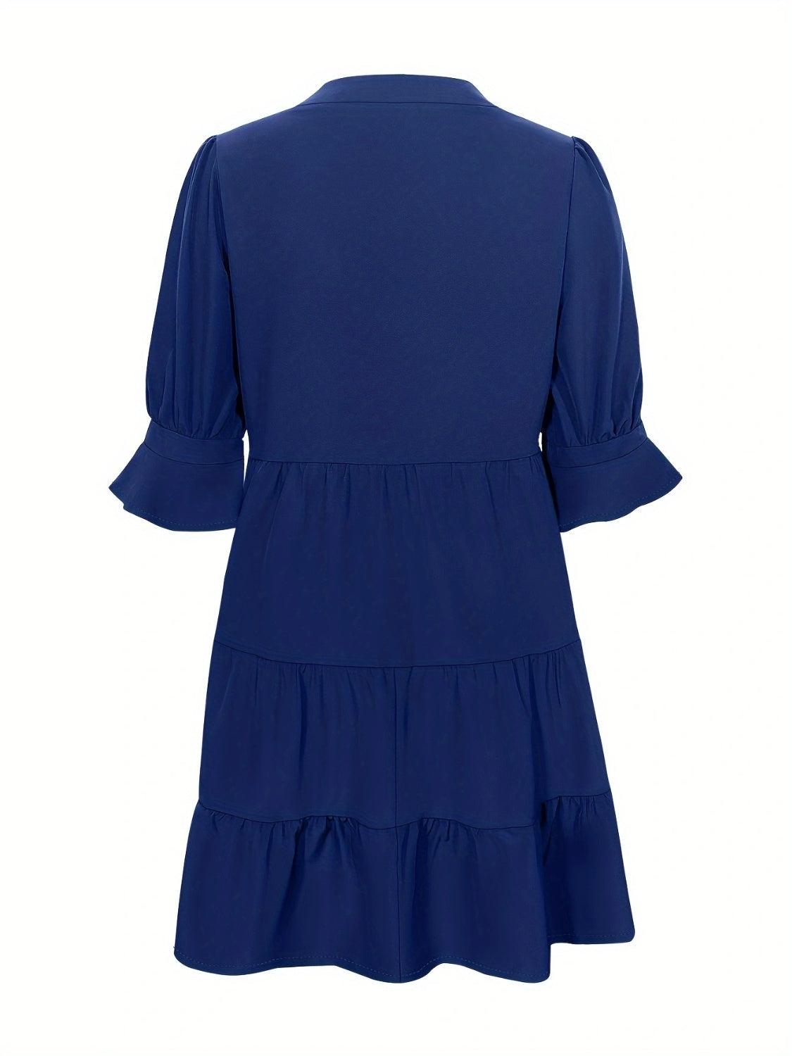 Tiered Notched Half Sleeve Dress Carauana Store