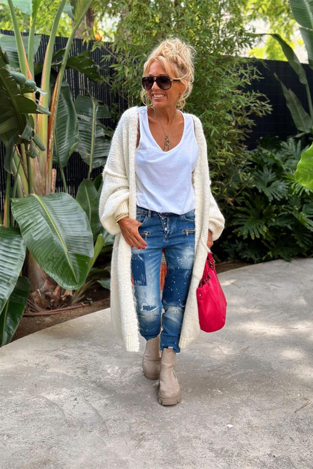 Letter Dropped Shoulder Long Sleeve Cardigan Carauana Store